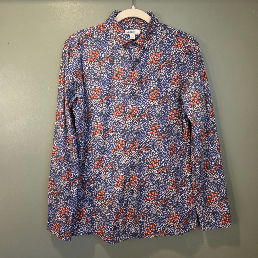 Bar III Men's Slim Fit Stretch Long Sleeve Button Up Shirt Size M Floral Print